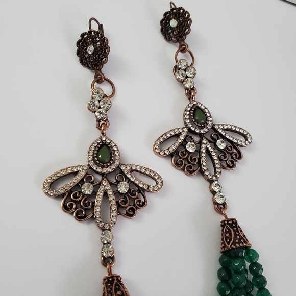 Emerald Diamond Simulants Dangle Party Prom Earrings - Picture 5 of 6